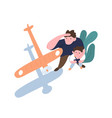 father and son launch model aircraft dad kid vector image