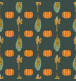 autumn corn plant crop and pumpkins on dark green vector image