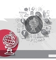 paper and hand drawn earth globe emblem with icons vector image