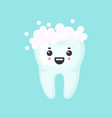 clean tooth with a foam with emotional face cute vector image