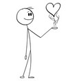 person holding love heart cartoon stick figure vector image vector image
