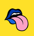 pop art speaking red lips tongue sticking vector image vector image