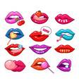 lips patches fashionable cartoon girl lip blue vector image vector image