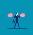 businessman carrying piggy bank finance vector image vector image