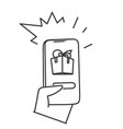 hand drawn doodle hands pressing button on phone vector image