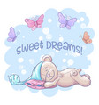 postcard cute sleeping bear and butterflies vector image vector image