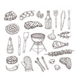 sketch grill food bbq tools sauces and meat vector image