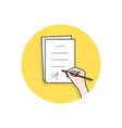 cartoon hand signed pact or document vector image vector image