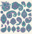 big set of colorful henna floral elements vector image vector image