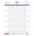 calendar for july 2020 planner stationery design vector image
