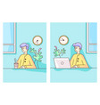 character in flat style with coffee and lap vector image vector image