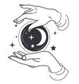 hands with witch bauble future telling witchcraft vector image