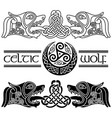 wolfs in celtic style pattern vector image