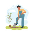 black man digging up ground with shovel to plant vector image