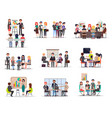 set of business meeting in cartoon style flat vector image