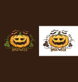 halloween pumpkin with leaves and bats vector image vector image