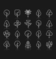 geometric trees simple white line icons set vector image