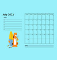 horizontal planner 2022 with tiger july calendar vector image vector image