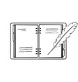 line drawing of quill pen ink and stack book vector image