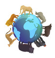 wild animals around globe banner vector image