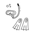 doodle underwater swimming mask and fins vector image