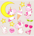 set cute unicorns stickers in kawaii style vector image