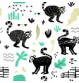 seamless pattern with cute lemur hand drawn vector image vector image