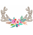 doodle horns with watercolor flowers and feathers vector image vector image