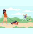 dog owners in park woman with dachshund vector image vector image