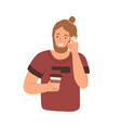 modern young man holding paper cup with hot coffee vector image