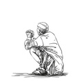 sketch old man squatting hand drawn vector image