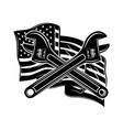crossed pipe wrenches on us flag background vector image vector image