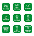 cbd oil icons set including thc free 100 natural vector image vector image
