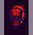neon skull on the background of fire vector image vector image