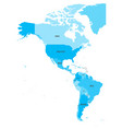 political map of americas in four shades blue vector image
