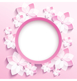 round frame with 3d pink sakura greeting card vector image vector image