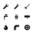 black plumbing icons set vector image