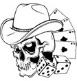 draw in black and white cowboy skull with poker vector image
