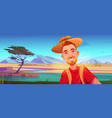 happy man tourist in african savannah vector image vector image