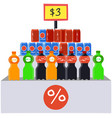 stand in grocery store with aerated sweet drinks vector image vector image