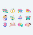 wedding day cute stickers set in flat cartoon vector image
