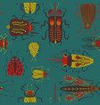 folk art seamless pattern with bugs vector image