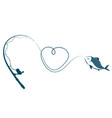 fishing rod heart and fish vector image vector image