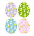easter eggs with cute bunnies and chicks vector image vector image