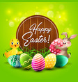 easter greeting card with little rabbit and duck vector image vector image