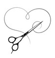 stylist scissors and hair curl heart silhouette vector image