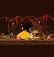 treasure cave gold pile coins chest gems vector image