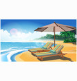two deck chairs and an umbrella on the beach vector image vector image