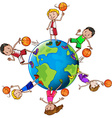 basketball players with ball around the world vector image