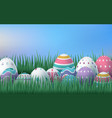 happy easter card with eggs grass flowers bokeh vector image vector image